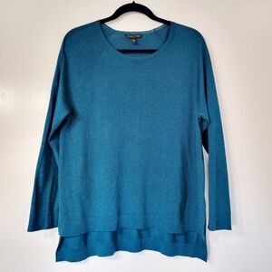 Eileen Fisher Teal Organic Cotton Tencel Silk Blend Pullover Sweater Size Small
